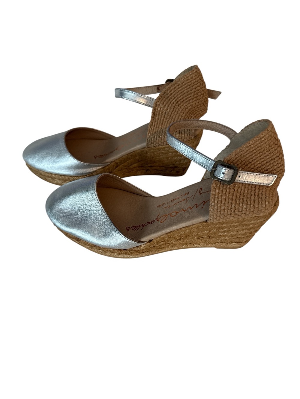 Gaimo Metallic Leather Wedge Espadrilles Silver Size 38